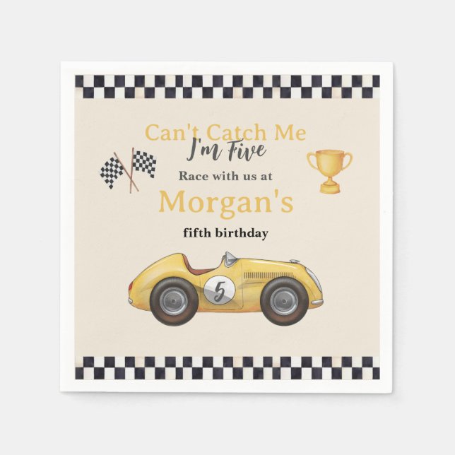 Can't Catch Me Yellow Race Car Kids Any Age Party Napkin (Front)