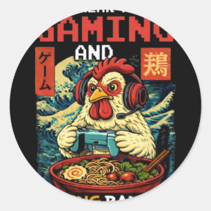 Can't Hear You I'm Gaming And Eating Ramen Chicken Classic Round Sticker