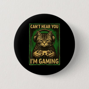 Can't Hear You I'm Gaming Funny Gamer Cat Playing  6 Cm Round Badge