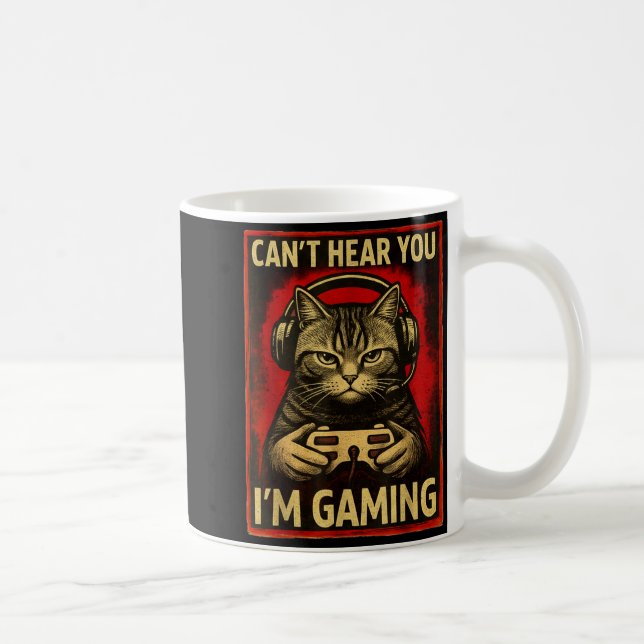 Can't Hear You I'm Gaming Funny Gamer Cat Playing  Coffee Mug (Right)