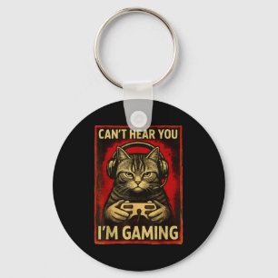 Can't Hear You I'm Gaming Funny Gamer Cat Playing  Key Ring