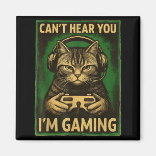 Can't Hear You I'm Gaming Funny Gamer Cat Playing  Magnet