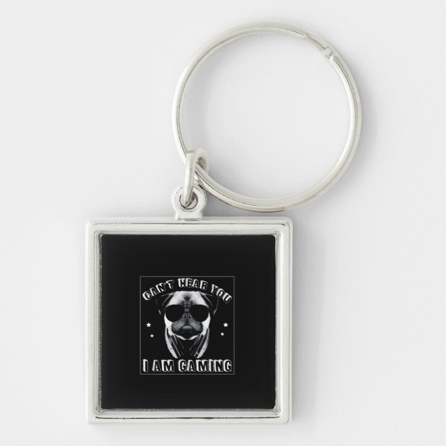 Can't Hear You I'm Gaming Funny Pug Lover Key Ring (Front)