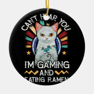 Can't Hear You I'm Gaming Video Gamer Ramen Cat Ceramic Tree Decoration