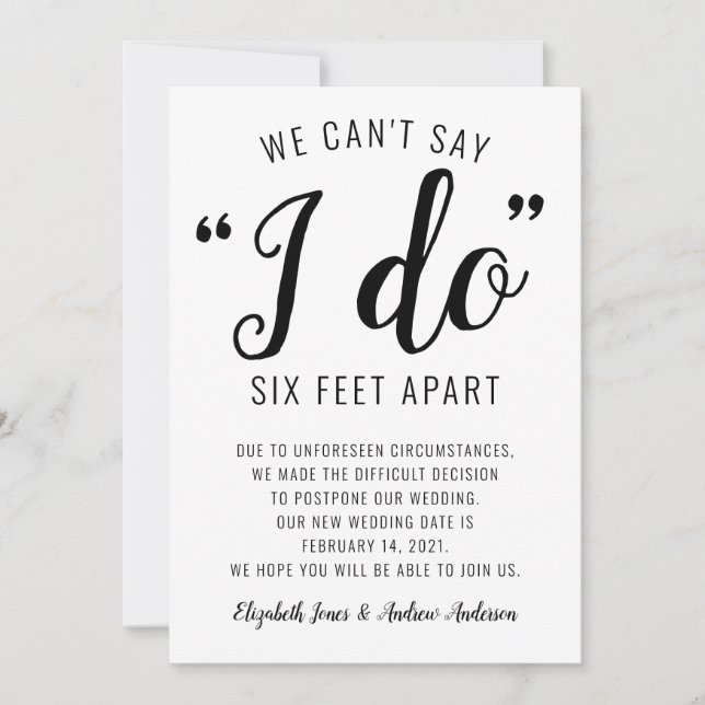 Can't Say I Do Six Feet Apart Change Date Wedding Announcement (Front)