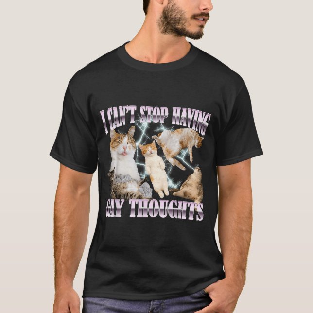 Cant Stop Having Gay Thoughts Funny Cat Meme T-Shirt (Front)