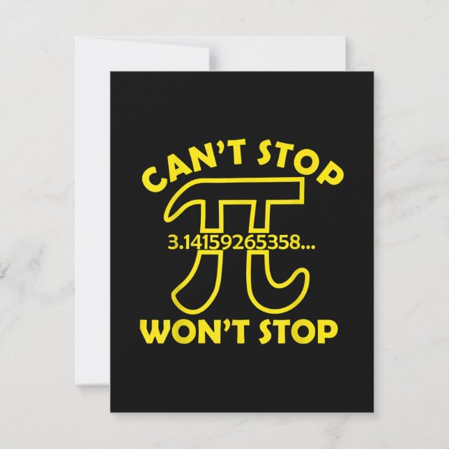 Can't Stop Pi Won't Stop Math School Card (Front)