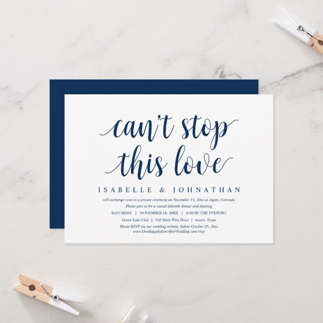Can't Stop This Love, Wedding Elopement Dinner Inv Invitation (Front/Back In Situ)