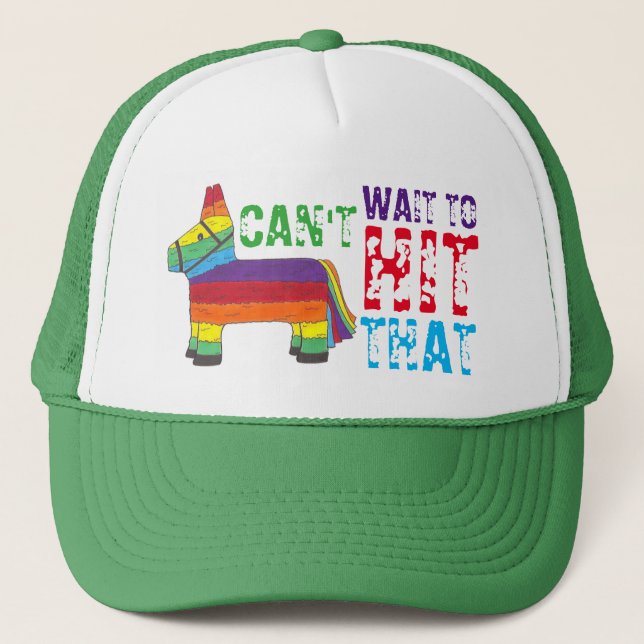 Can't Wait to Hit That Funny Donkey Rainbow Piñata Trucker Hat (Front)