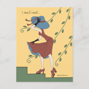 Can't wait to see you girl in rust dress postcard