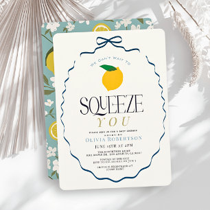 Can't Wait to Squeeze Blue Bow Lemon Baby Shower Invitation