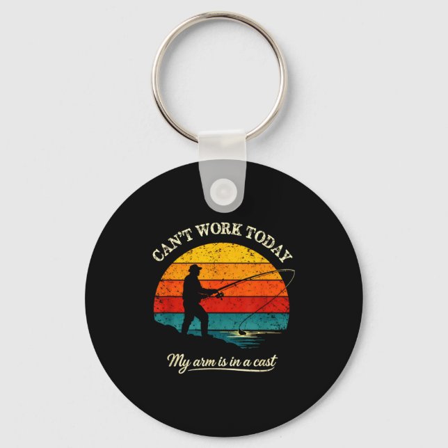 Cant work arm is in a cast funny fishing key ring (Front)