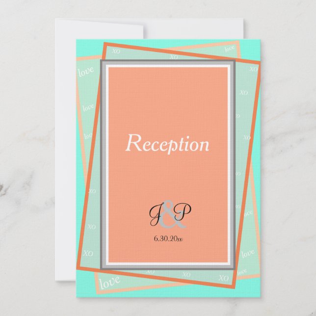 Cantaloupe Blue Geometric Monogram Reception Invitation (Front)