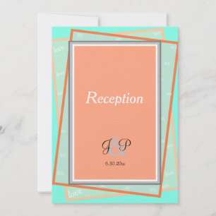 Cantaloupe Blue Geometric Monogram Reception Invitation