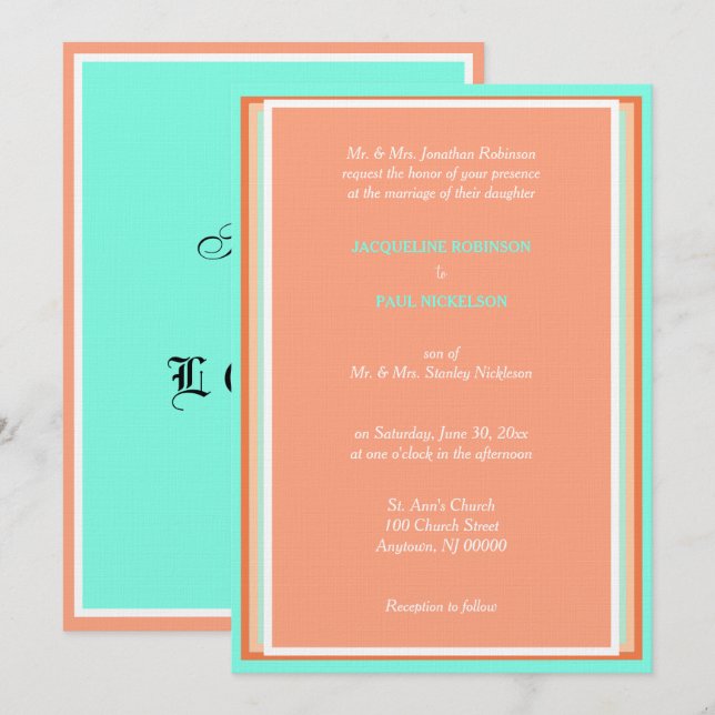 Cantaloupe Fruit Blue Geometric Wedding  Invitation (Front/Back)