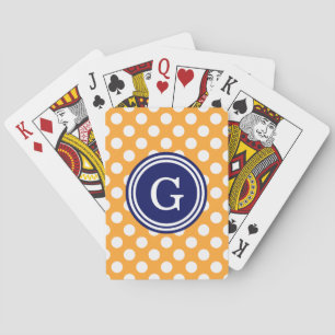 Cantaloupe Orange Navy Blue White Polka Dots 1IR Playing Cards