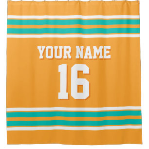 Cantaloupe Orange Teal White Stripes Sports Jersey Shower Curtain