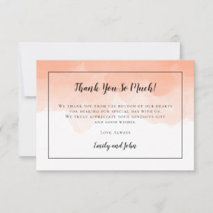 Cantaloupe Orange Watercolor Black Photo Wedding Thank You Card