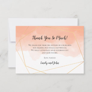 Cantaloupe Orange Watercolor Gold Geometric Photo Thank You Card