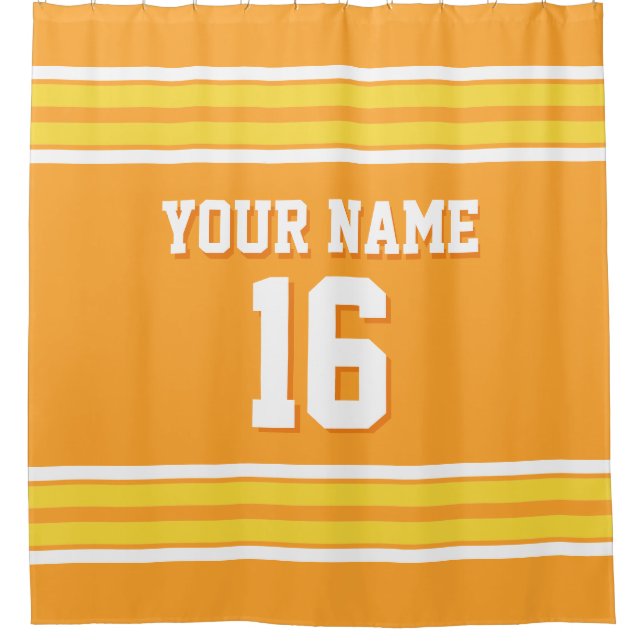 Cantaloupe Orange Yellow Wht Stripes Sports Jersey Shower Curtain (Front)