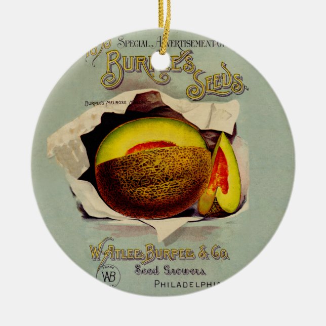 Cantaloupe Seed Advertising Art Antique Ceramic Tree Decoration (Front)