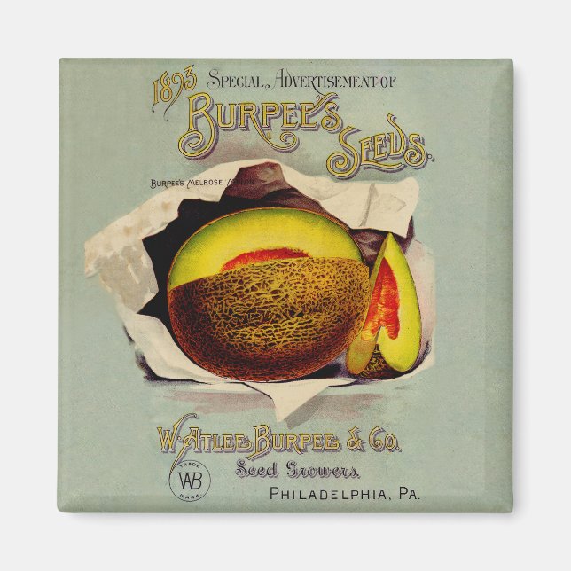 Cantaloupe Seed Advertising Art Antique Magnet (Front)