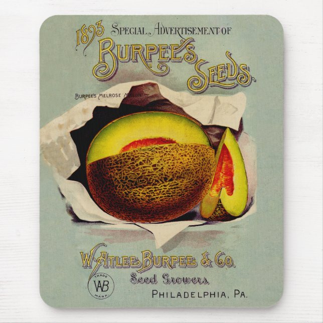 Cantaloupe Seed Advertising Art Antique Mouse Mat (Front)