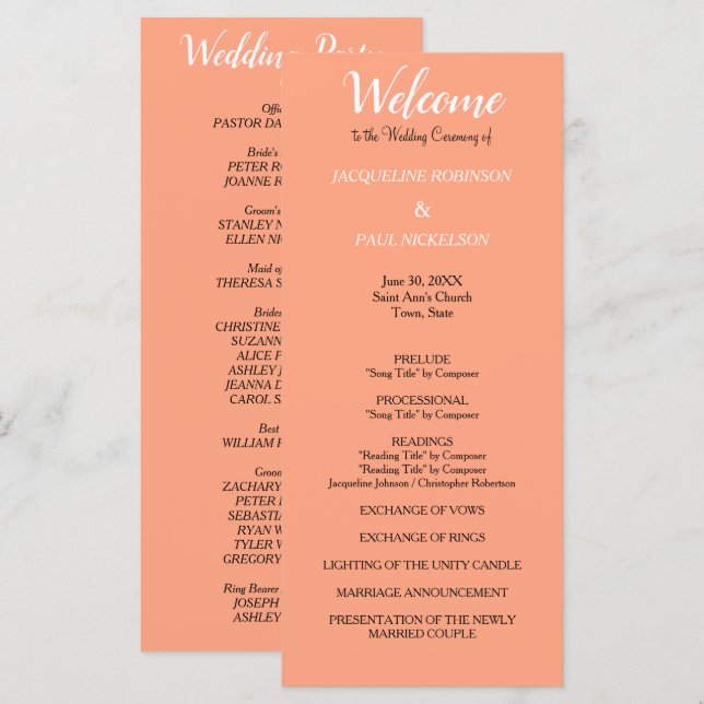 Cantaloupe Wedding Program Programme (Front/Back)