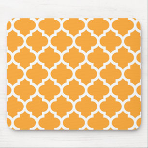 Cantaloupe White Moroccan Quatrefoil Pattern #5 Mouse Mat