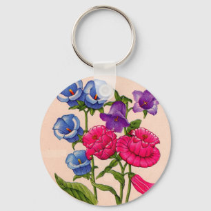 Canterbury bells in blue red and purple key ring