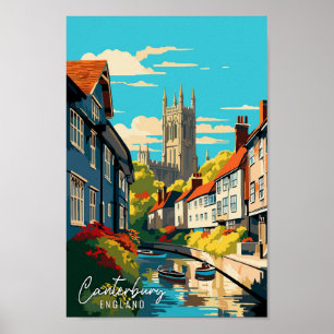 Canterbury England Art vintage travel illustration Poster