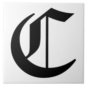 Canterbury Letter C in Black on White Monogram Tile