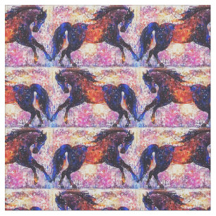 Cantering Black and Red Horses Fabric