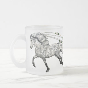 Cantering Grey Icelandic Mare Grá Frosted Glass Coffee Mug