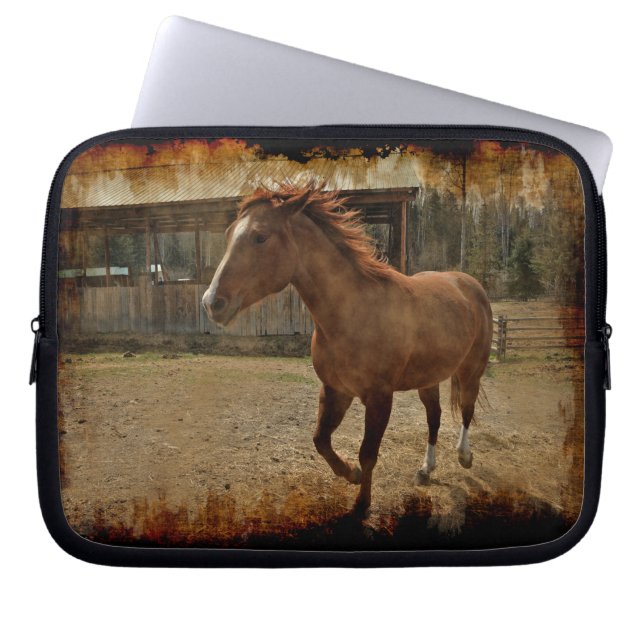 Cantering Sorrel Horse Comes Home to the Barn Laptop Sleeve (Front)