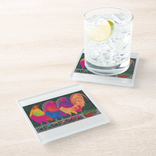 Cantina Roosters Glass Coaster (Angled)
