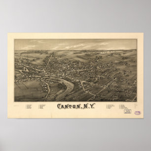 Canton New York 1885 Antique Panoramic Map Poster
