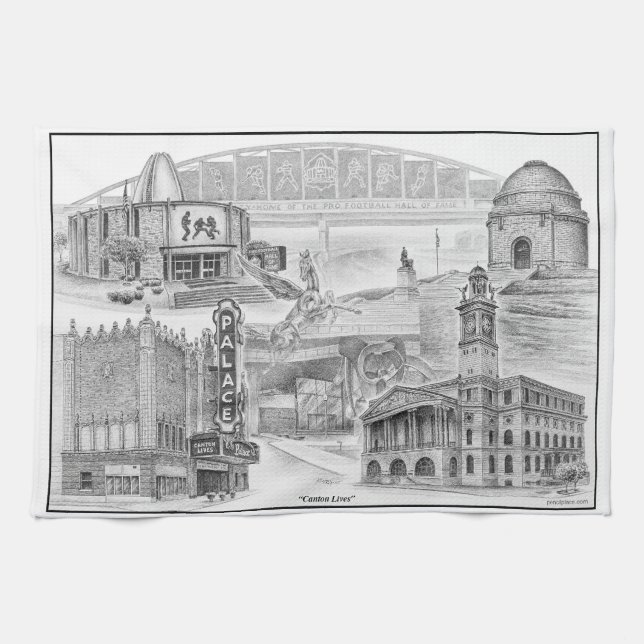 Canton Ohio Historic Landmarks Tea Towel (Horizontal)