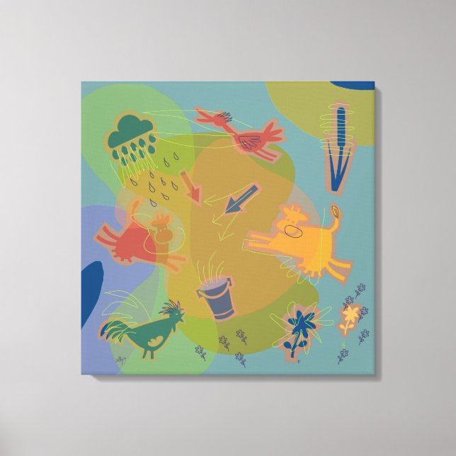 canvas animals cow chicken print (Front)