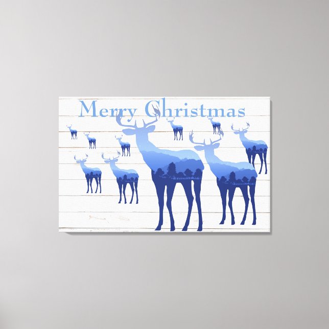 Canvas Art-Blue Deer White Merry Christmas Print (Front)
