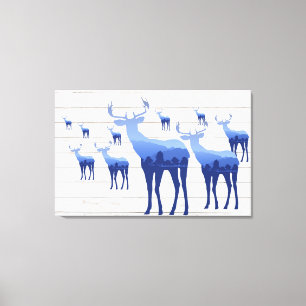 Canvas Art-Blue Deer White Wash Boards