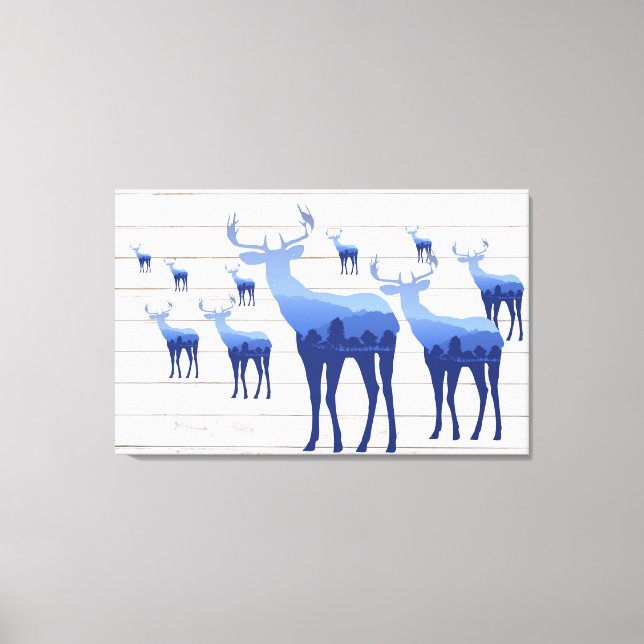 Canvas Art-Blue Deer White Wash Boards Print (Front)