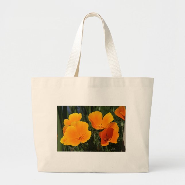 Canvas Bag, "FOUR CALIFORNIA POPPIES" Large Tote Bag (Front)