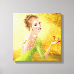 Canvas Beautiful romantic woman and fantasy gold b Print