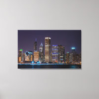 Canvas - Chicago Skyline Illinois with Night Sky