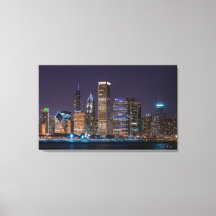 Canvas - Chicago Skyline Illinois with Night Sky