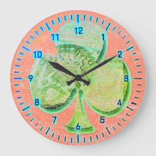 Canvas clover colorful pastel arty large clock