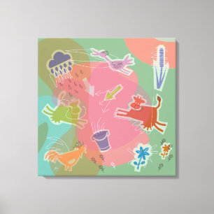 Canvas cow chicken bird print