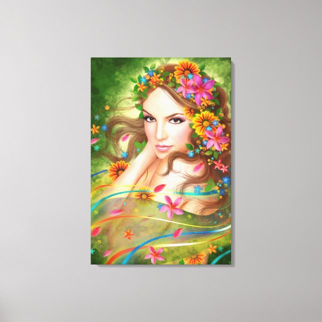 Canvas Fantasy Beautiful fairy woman with flowers Print (Front)