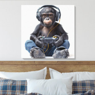 Canvas Gamer Chimp Funny Animal Art for Kids Print